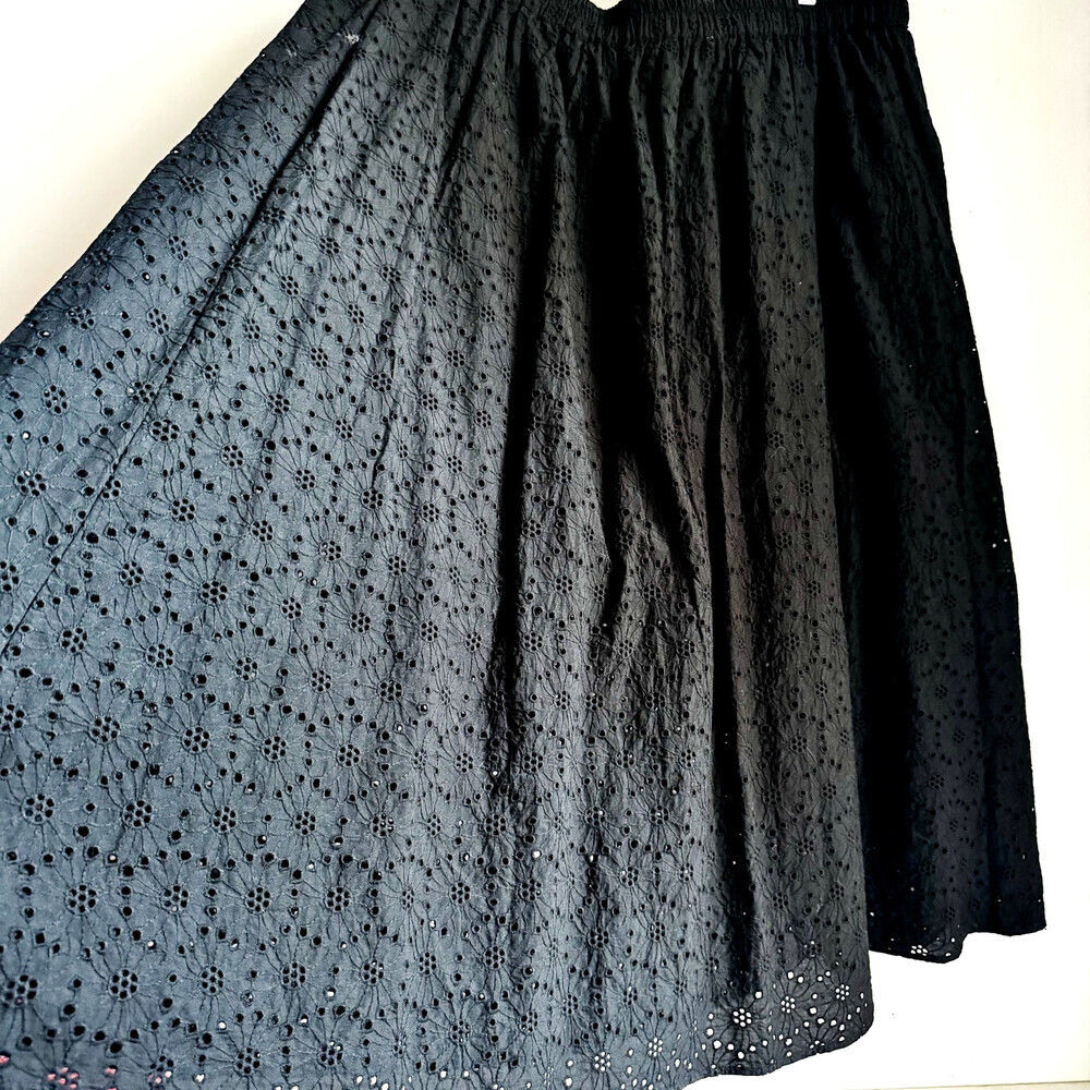 Addition Elle Black Eyelet Detail Full Midi Skirt 2X
